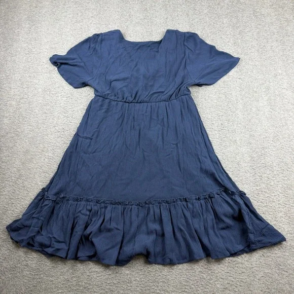Altar'd State Navy Blue Tie Front Flutter Sleeve Ruffle Mini Dress Womens Medium - Picture 2 of 8